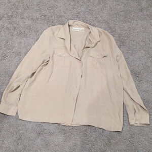 Christy & Jill Tan Vintage Silk Long Sleeve Button Front Petite‎ Large